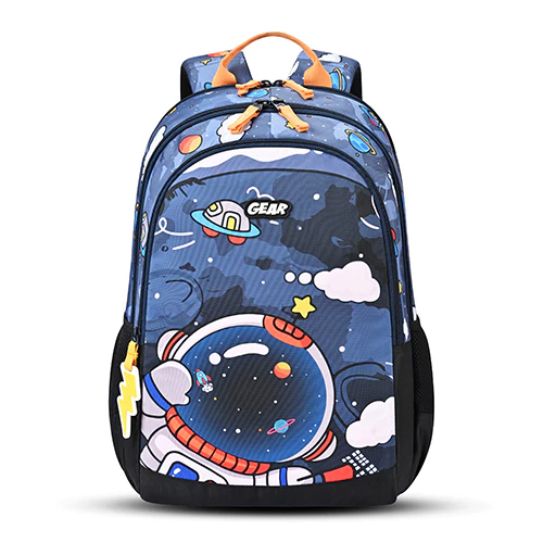 Gear Astro Kid 17"/23.5L Medium Water Resistant School Bag | Casual Backpack | Daypack | Travel Backpack | Kids Bag for Boys/Girls (Blue - Yellow)