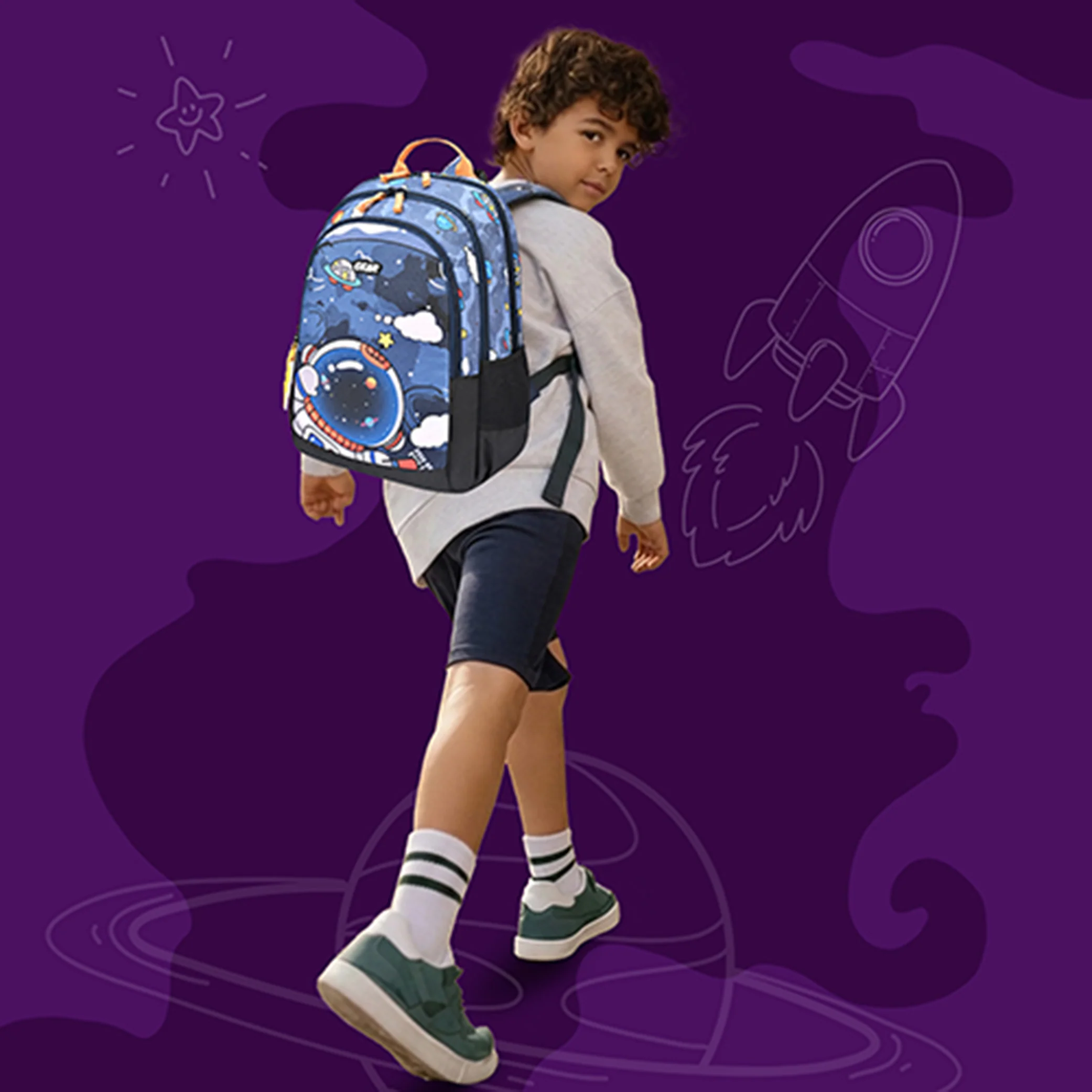 Gear Astro Kid 17"/23.5L Medium Water Resistant School Bag | Casual Backpack | Daypack | Travel Backpack | Kids Bag for Boys/Girls (Blue - Yellow) - Image 2