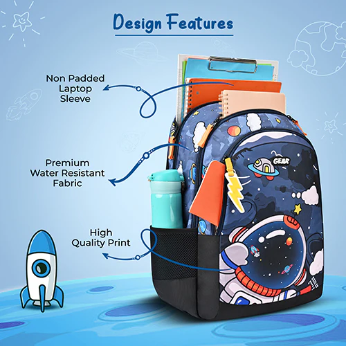 Gear Astro Kid 17"/23.5L Medium Water Resistant School Bag | Casual Backpack | Daypack | Travel Backpack | Kids Bag for Boys/Girls (Blue - Yellow) - Image 7