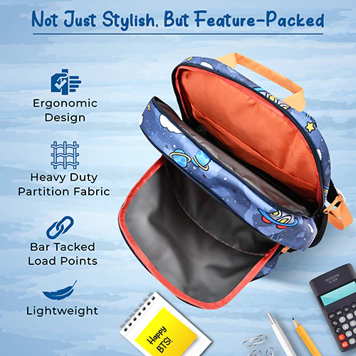 Gear Astro Kid 17"/23.5L Medium Water Resistant School Bag | Casual Backpack | Daypack | Travel Backpack | Kids Bag for Boys/Girls (Blue - Yellow) - Image 8