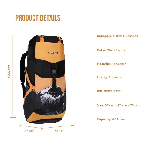CLIMB RUCKSACK 45L (BLACK-YELLOW) - Image 3