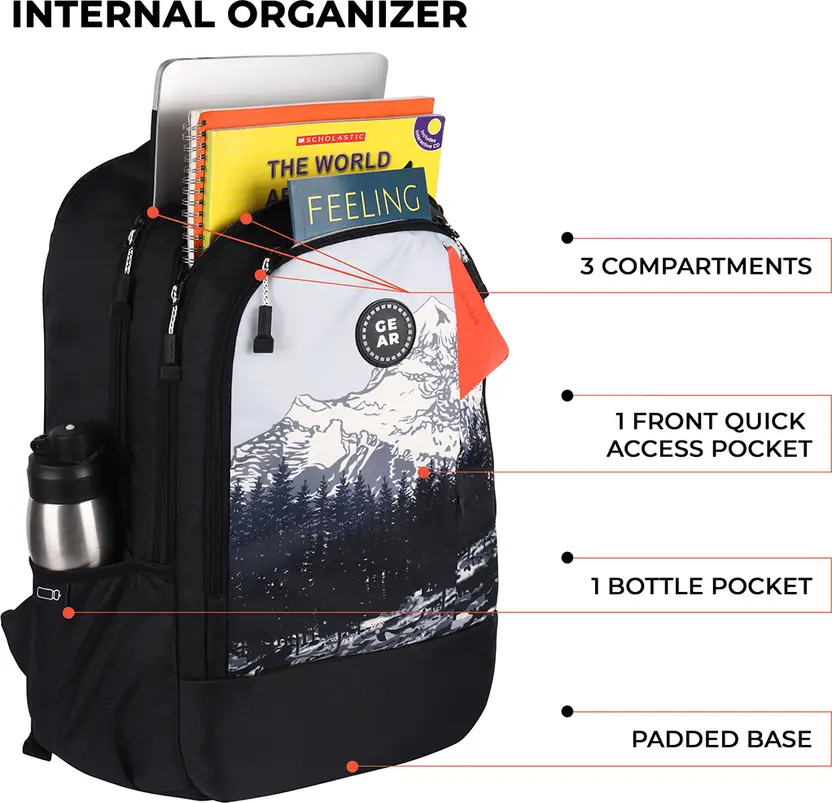 Alpine Backpack 19″ Boys (Black Grey) - Image 2