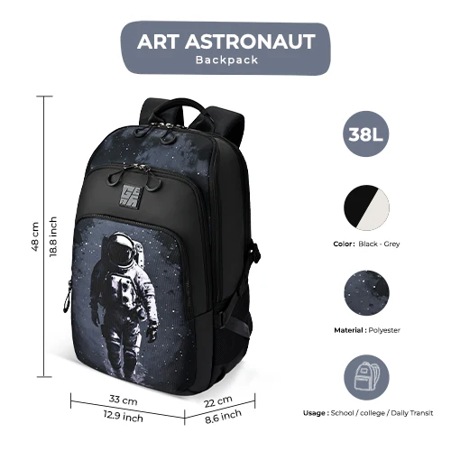 Art Astronaut Backpack 19 Inch (Black-Grey) - Image 2