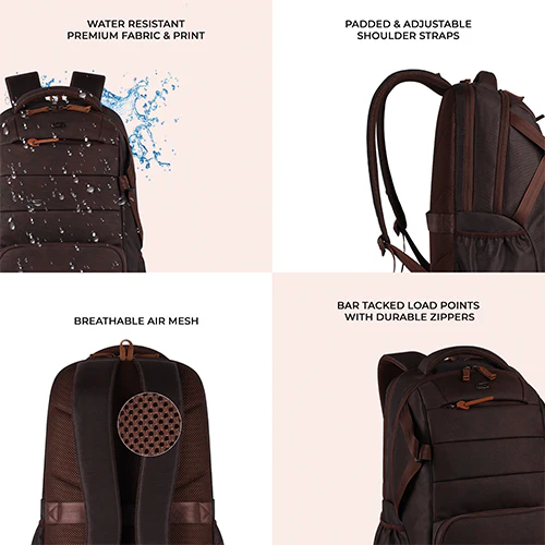 Gear Aspire 3 19"/35L Faux Leather Large Water Resistant Laptop Backpack | Casual Backpack | Daypack | Travel Backpack | College Bag For Men/Women(Brown-Brown) - Image 6