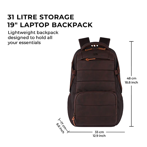 Gear Aspire 3 19"/35L Faux Leather Large Water Resistant Laptop Backpack | Casual Backpack | Daypack | Travel Backpack | College Bag For Men/Women(Brown-Brown) - Image 7