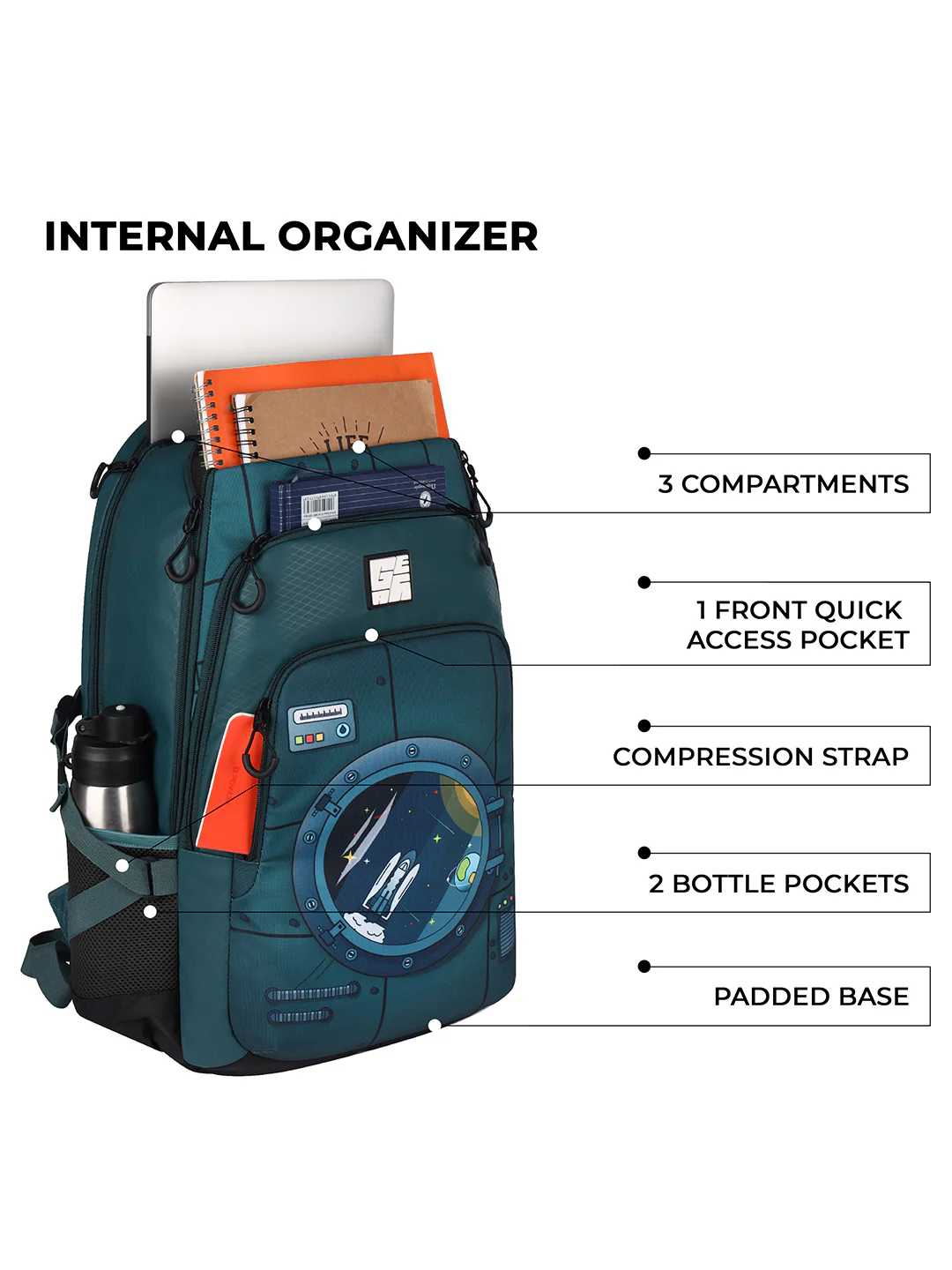 Astronomer 19”/37L School backpack (Green - Green) - Image 3