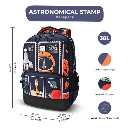 Astronomical Stamp Backpack 19 Inch (Navy-Orange) - Image 3