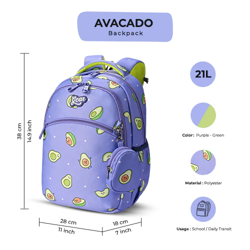 Avocado Backpack 15 Inch (Purple-Green) - Image 3