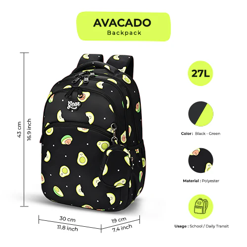 Avocado Backpack 17 Inch (Black-Green) - Image 3