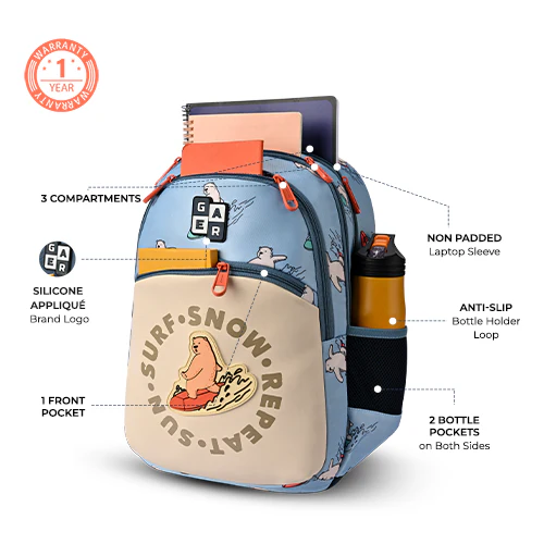 Bear Backpack 17 Inch (Sky Blue-Orange) - Image 2