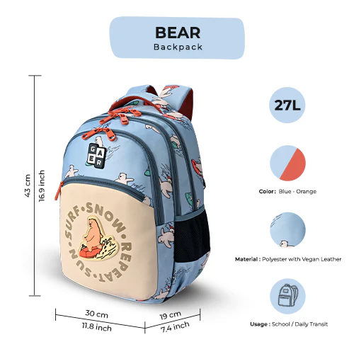 Bear Backpack 17 Inch (Sky Blue-Orange) - Image 4