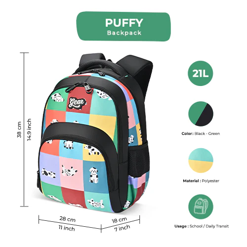 Puffy Backpack 15 Inch (Black-Green) - Image 2