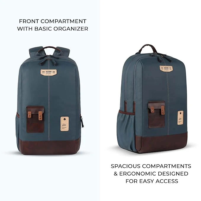 Gear Classic 2 19"/31L Anti Theft Faux leather Large Water Resistant Laptop Backpack/Casual Backpack/Daypack/Travel Backpack/College Bag For Men/Women (Teal - Brown) - Image 4