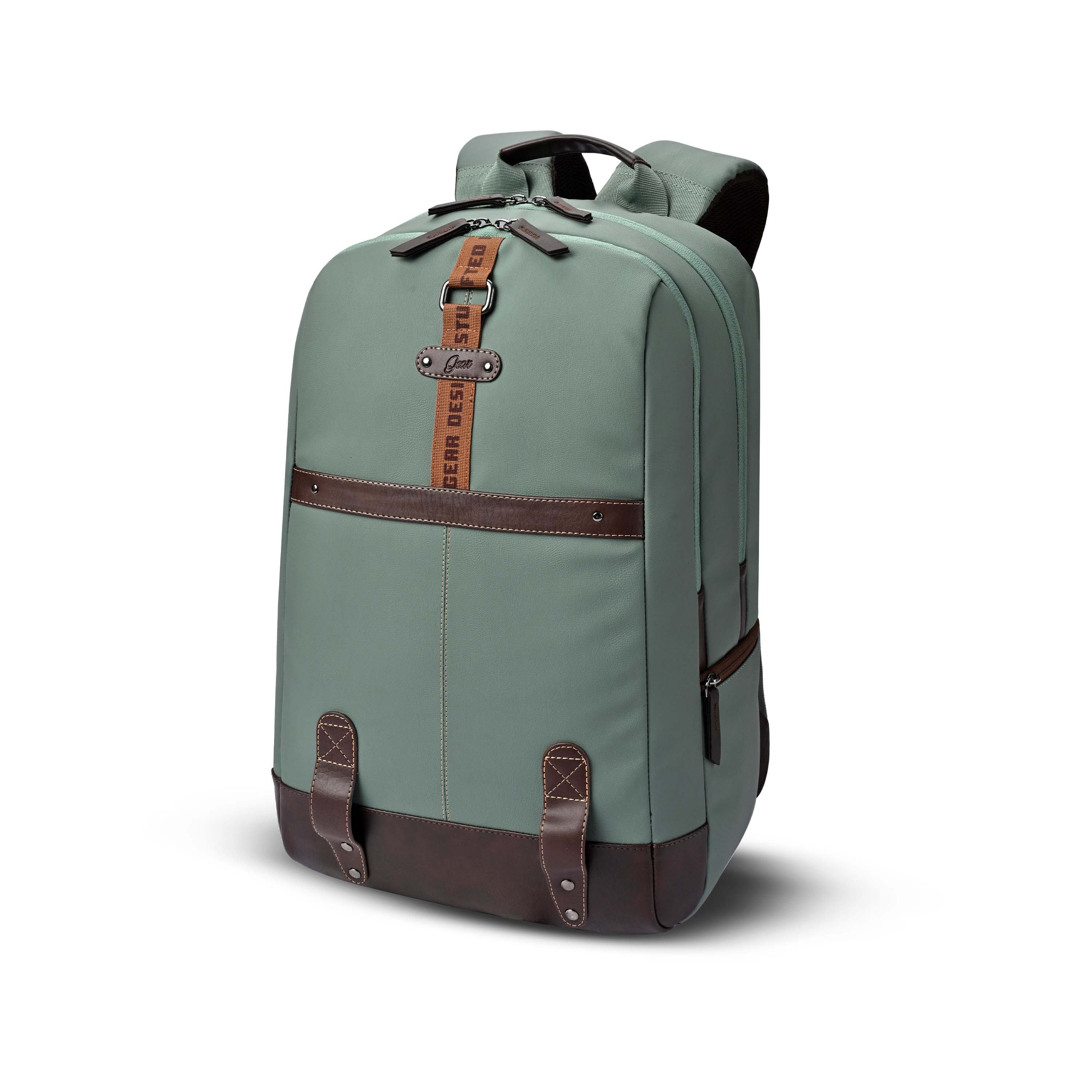 Gear Classic 4 19"/31L anti theft faux leather Medium Water Resistant Laptop Backpack/Casual Backpack/Daypack/Travel Backpack/College Bag For Men/Women(Pista Green - Brown)