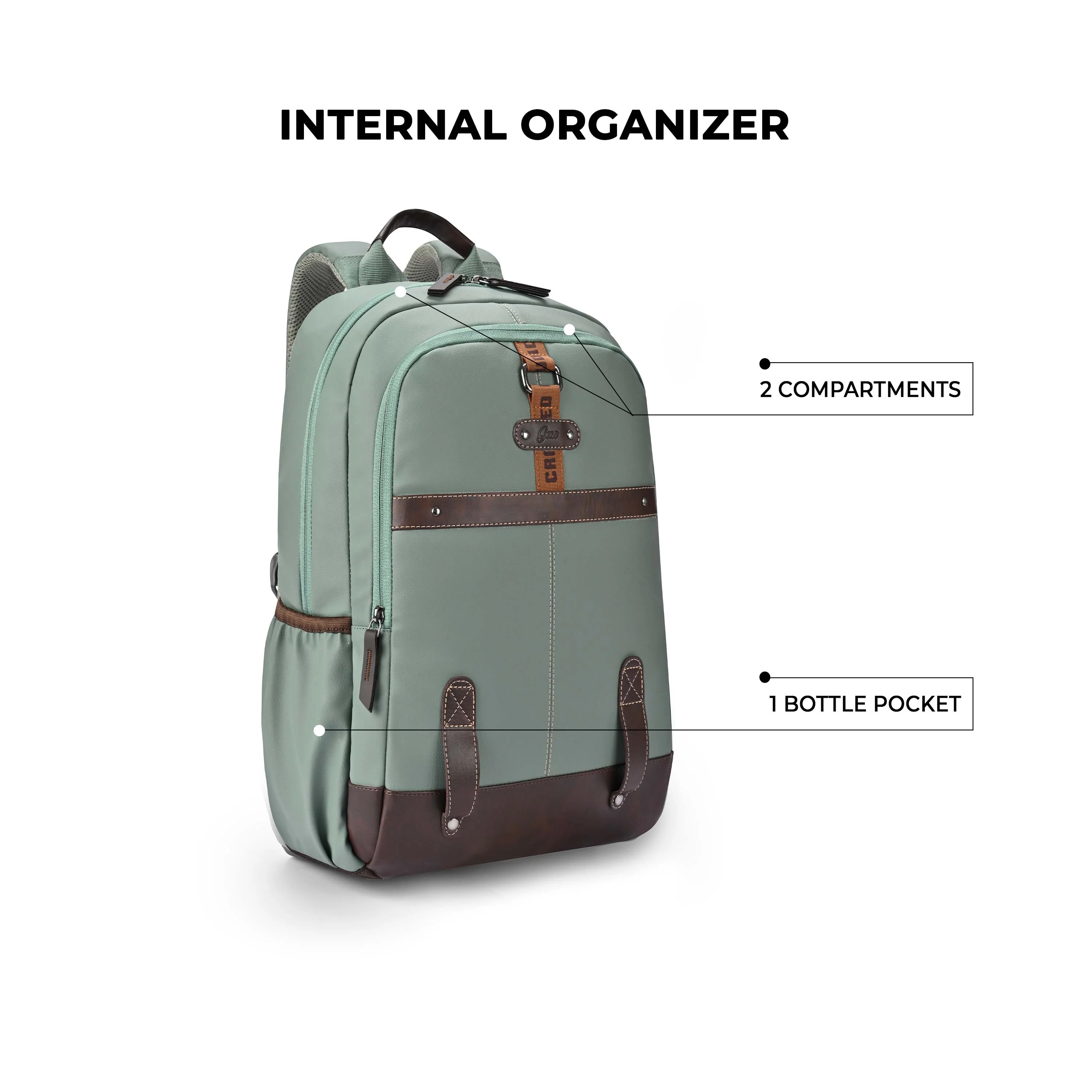 Gear Classic 4 Faux Leather (Without Anti Theft) 16"/20L Medium Water Resistant Laptop Backpack/Casual Backpack/Daypack/Travel Backpack/College Bag For Men/Women(Sage Green - Brown) - Image 4