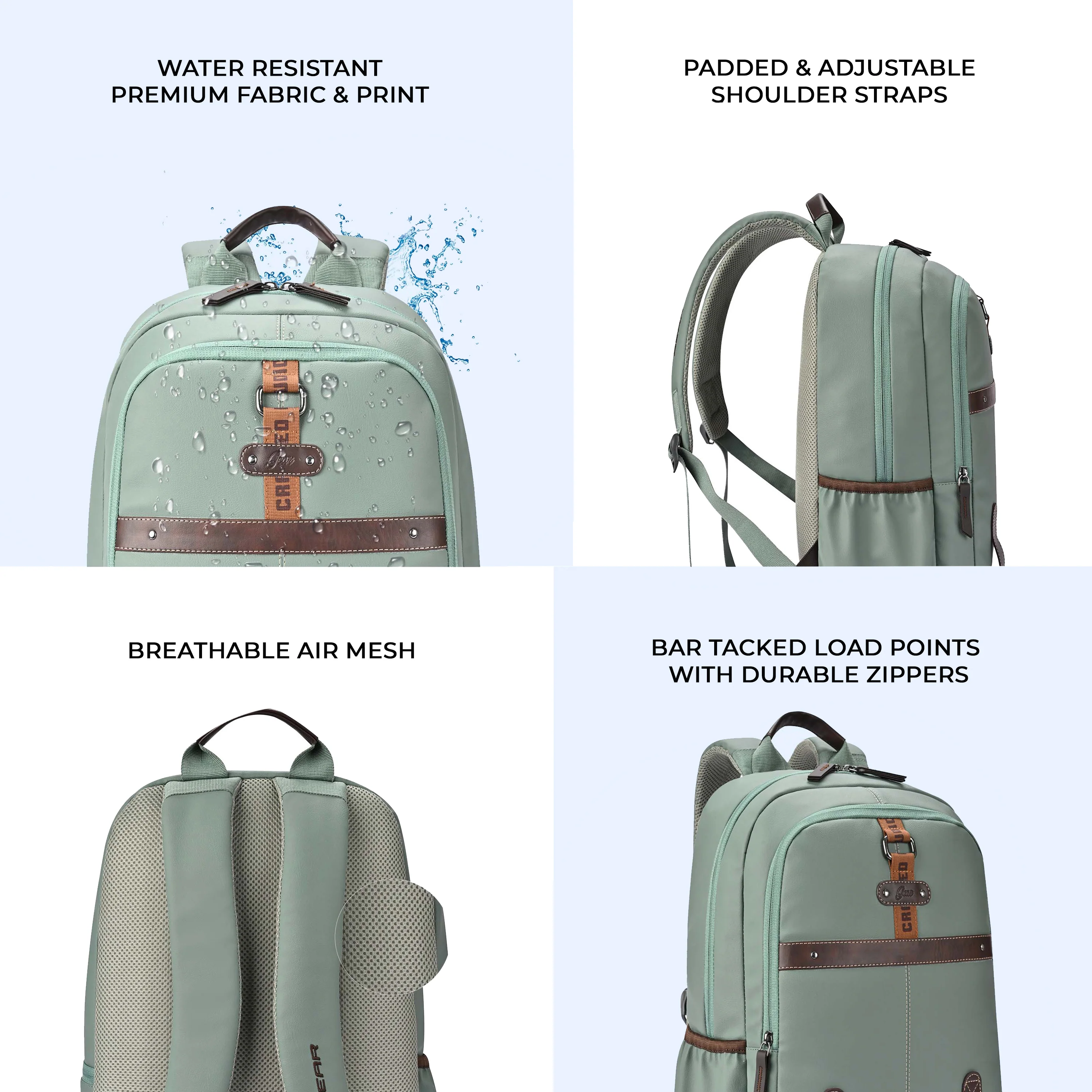Gear Classic 4 Faux Leather (Without Anti Theft) 16"/20L Medium Water Resistant Laptop Backpack/Casual Backpack/Daypack/Travel Backpack/College Bag For Men/Women(Sage Green - Brown) - Image 6