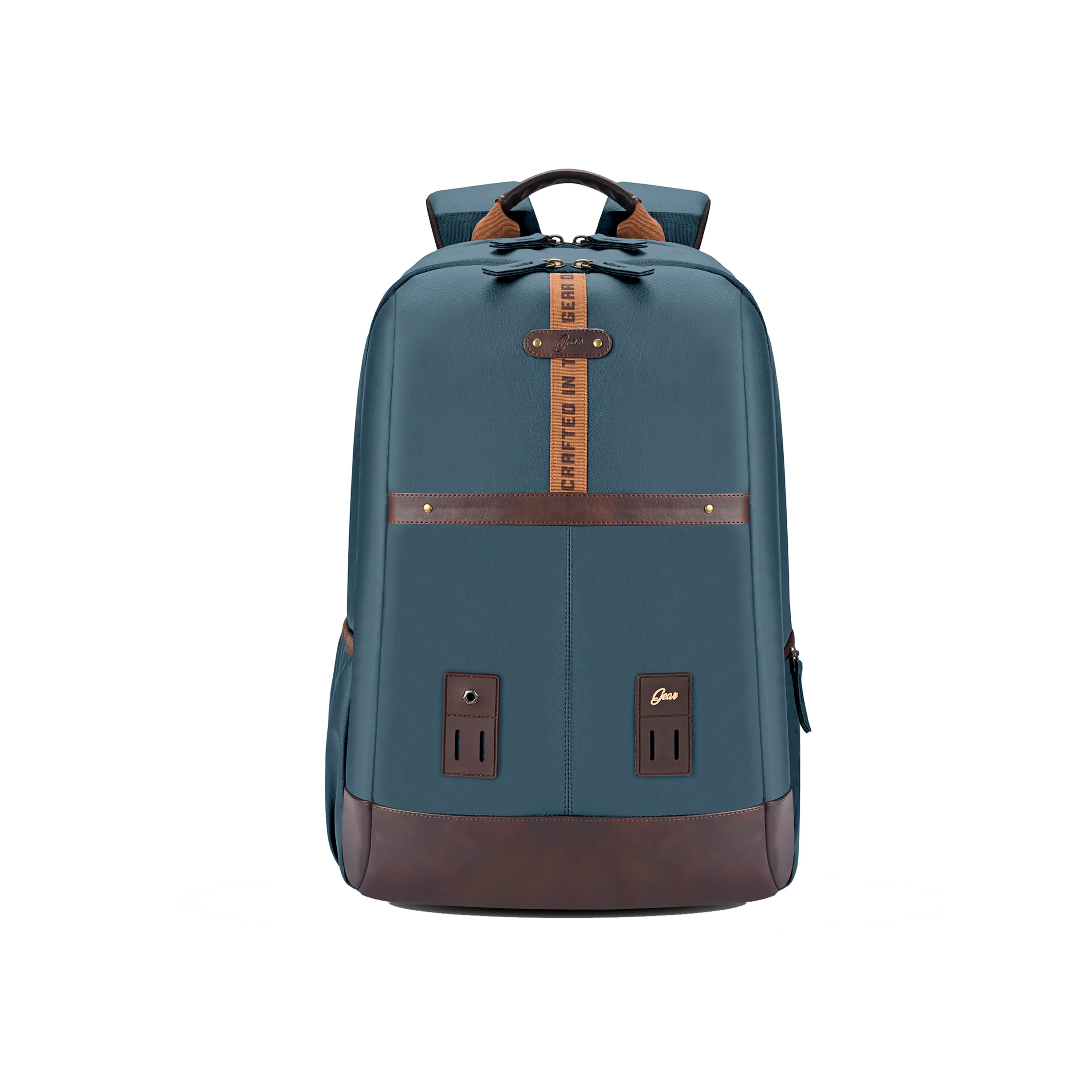 Gear Classic 4 Faux Leather (Without Antitheft) 19"/32L Large Water Resistant Laptop Backpack/Casual Backpack/Daypack/Travel Backpack/College Bag For Men/Women(Teal - Brown)