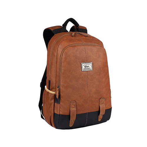Classic 18" faux leather anti theft laptop backpack (TAN - BLACK) - Image 3