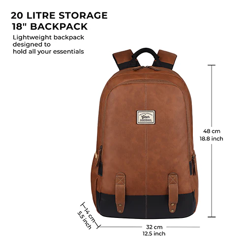Classic 18" faux leather anti theft laptop backpack (TAN - BLACK) - Image 4