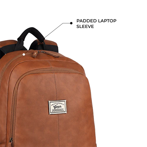 Classic 18" faux leather anti theft laptop backpack (TAN - BLACK) - Image 7