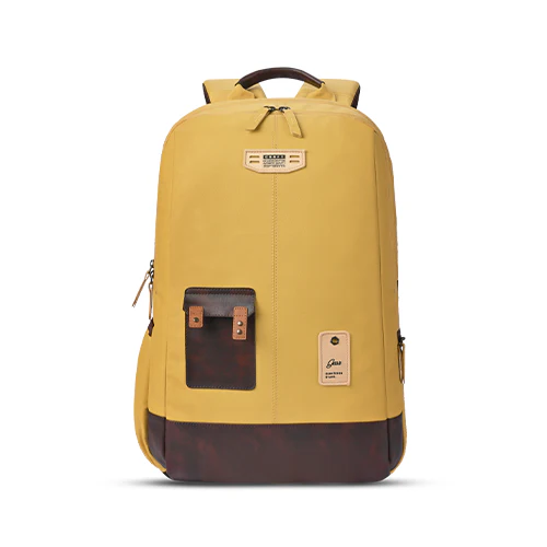 Gear Classic 2 19"/31L Anti Theft Faux leather Large Water Resistant Laptop Backpack/Casual Backpack/Daypack/Travel Backpack/College Bag For Men/Women (Yellow - Brown)