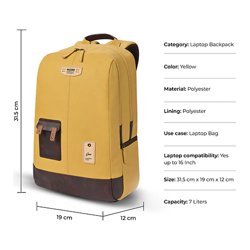 Gear Classic 2 19"/31L Anti Theft Faux leather Large Water Resistant Laptop Backpack/Casual Backpack/Daypack/Travel Backpack/College Bag For Men/Women (Yellow - Brown) - Image 4
