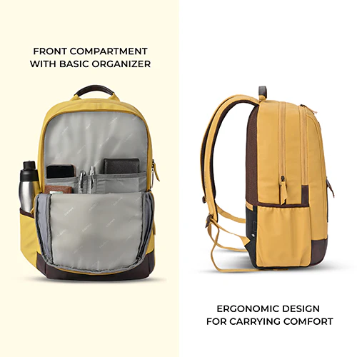 Gear Classic 2 19"/31L Anti Theft Faux leather Large Water Resistant Laptop Backpack/Casual Backpack/Daypack/Travel Backpack/College Bag For Men/Women (Yellow - Brown) - Image 5