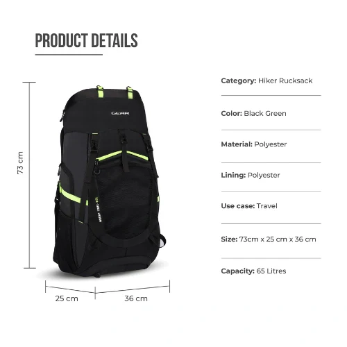 HIKER RUCKSACK 72L (BLACK-GREEN) - Image 3