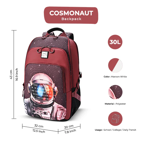 Cosmonaut Backpack 17 Inch (Maroon-White) - Image 6