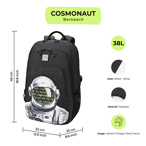 Cosmonaut Backpack 19 Inch (Black-White) - Image 3