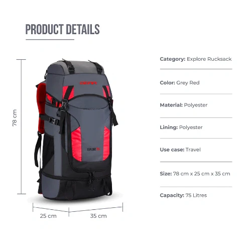 EXPLORE RUCKSACK 75L (GREY-RED) - Image 6