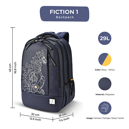 Fiction 1 Backpack 17 Inch (Navy-Yellow) - Image 3