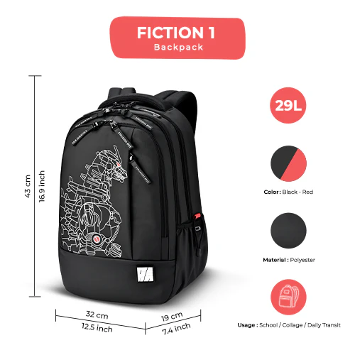 Fiction 1 Backpack 17 Inch (Black-Red) - Image 3