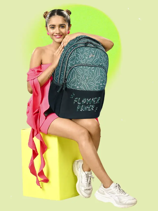Flower Power Backpack 19″ Girls (Green Teal) - Image 2