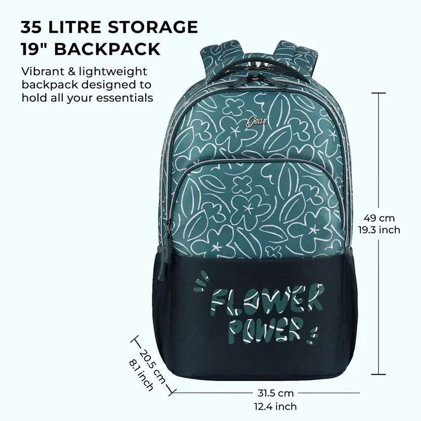 Flower Power Backpack 19″ Girls (Green Teal) - Image 3