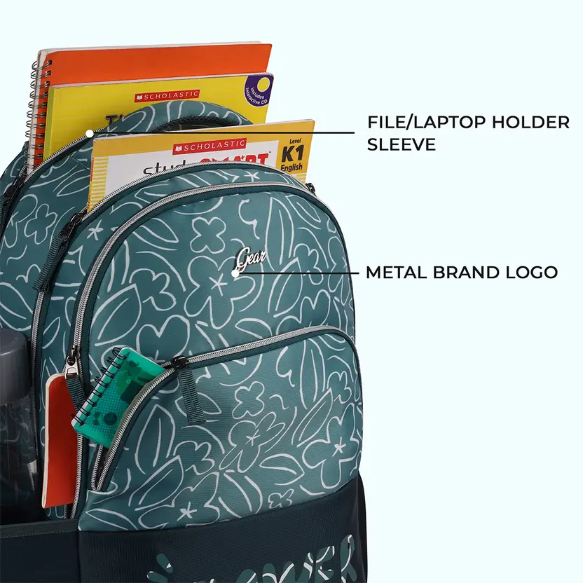 Flower Power Backpack 19″ Girls (Green Teal) - Image 6