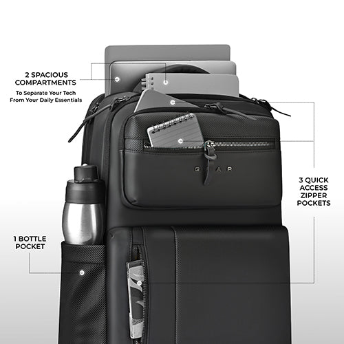 Gear 9 to 5 17"/25L Medium Water Resistant Faux Leather Anti Theft Laptop Backpack | Casual Backpack | Travel Backpack for Men/Women (Black - Black) - Image 3