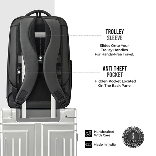 Gear 9 to 5 17"/25L Medium Water Resistant Faux Leather Anti Theft Laptop Backpack | Casual Backpack | Travel Backpack for Men/Women (Black - Black) - Image 6