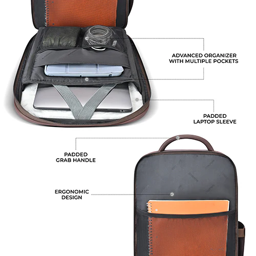 Gear 9 to 5 17"/25L Medium Water Resistant Faux Leather Anti Theft Laptop Backpack | Casual Backpack | Travel Backpack for Men/Women (Brown - Brown) - Image 6