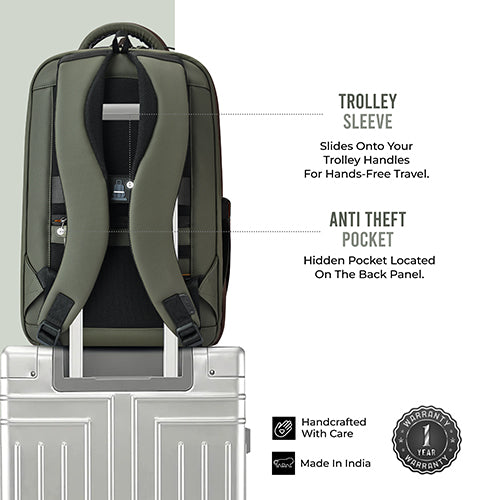 Gear 9 to 5 17"/25L Medium Water Resistant Faux Leather Anti Theft Laptop Backpack | Casual Backpack | Travel Backpack for Men/Women (Olive - Olive) - Image 5