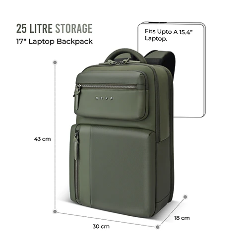Gear 9 to 5 17"/25L Medium Water Resistant Faux Leather Anti Theft Laptop Backpack | Casual Backpack | Travel Backpack for Men/Women (Olive - Olive) - Image 6