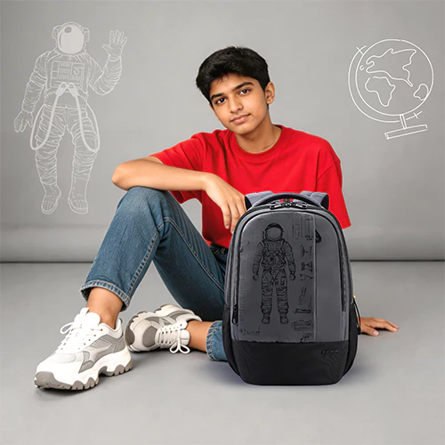 Gear Anatomy Space 19"/38L Large Water Resistant School Bag | Casual Backpack | Daypack | Travel Backpack | Kids Bag for Boys/Girls (Grey - Black) - Image 2