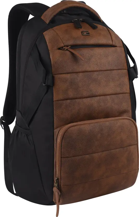 Gear Aspire 3 19"/31L Faux Leather Large Water Resistant Laptop Backpack | Casual Backpack | Daypack | Travel Backpack | College Bag For Men/Women(Tan - Black) - Image 8