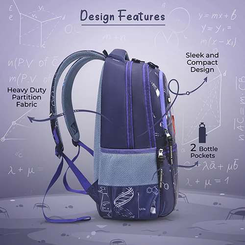 Gear Astro Calculus 17"/30L Large Water Resistant School Bag | Casual Backpack | Daypack | Travel Backpack | Kids Bag for Boys/Girls (Purple - Orange) - Image 3
