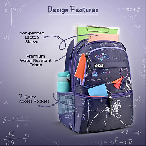 Gear Astro Calculus 17"/30L Large Water Resistant School Bag | Casual Backpack | Daypack | Travel Backpack | Kids Bag for Boys/Girls (Purple - Orange) - Image 6