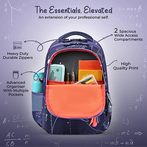Gear Astro Calculus 17"/30L Large Water Resistant School Bag | Casual Backpack | Daypack | Travel Backpack | Kids Bag for Boys/Girls (Purple - Orange) - Image 7