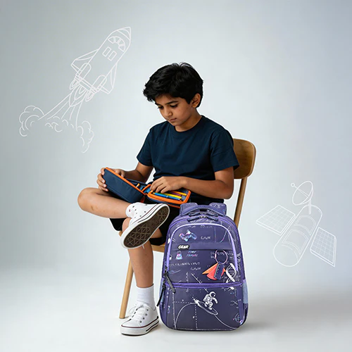Gear Astro Calculus 19"/35L Large Water Resistant School Bag | Casual Backpack | Daypack | Travel Backpack | Kids Bag for Boys/Girls (Purple - Orange) - Image 2