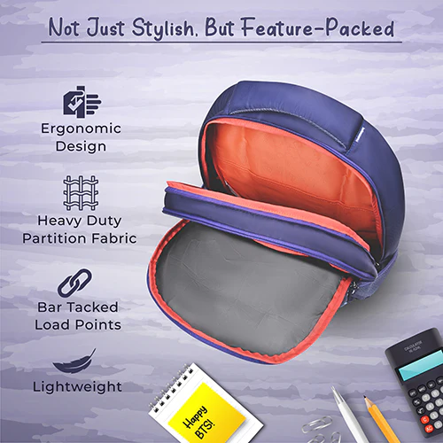 Gear Astro Calculus 19"/35L Large Water Resistant School Bag | Casual Backpack | Daypack | Travel Backpack | Kids Bag for Boys/Girls (Purple - Orange) - Image 9