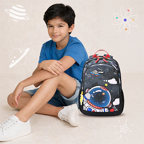 Gear Astro Kid 15"/20L Small Water Resistant School Bag | Casual Backpack | Daypack | Travel Backpack | Kids Bag for Boys/Girls (Black - Red) - Image 2