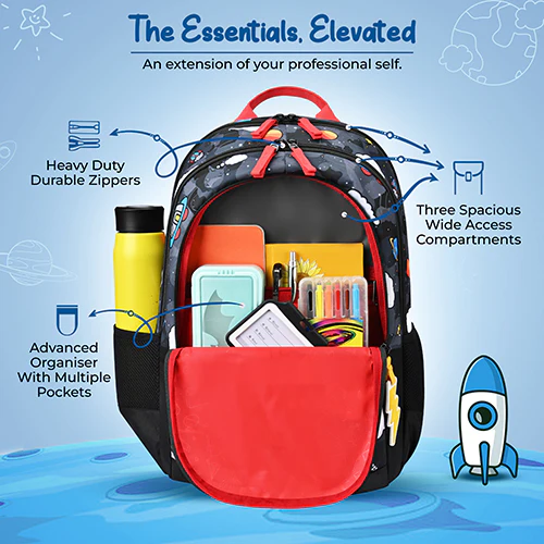 Gear Astro Kid 15"/20L Small Water Resistant School Bag | Casual Backpack | Daypack | Travel Backpack | Kids Bag for Boys/Girls (Black - Red) - Image 6